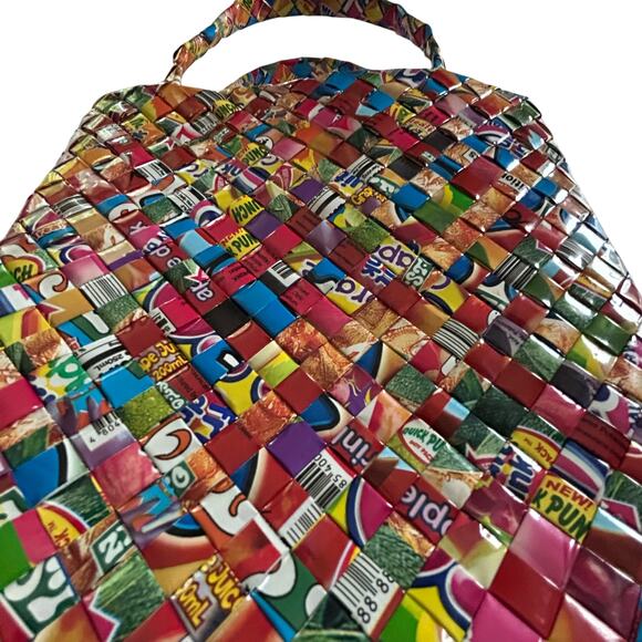Y2K Eco Chic Candy Wrapper Tote‎ Bag Handmade Colorful Woven Purse 9x9.5 - Picture 2 of 8